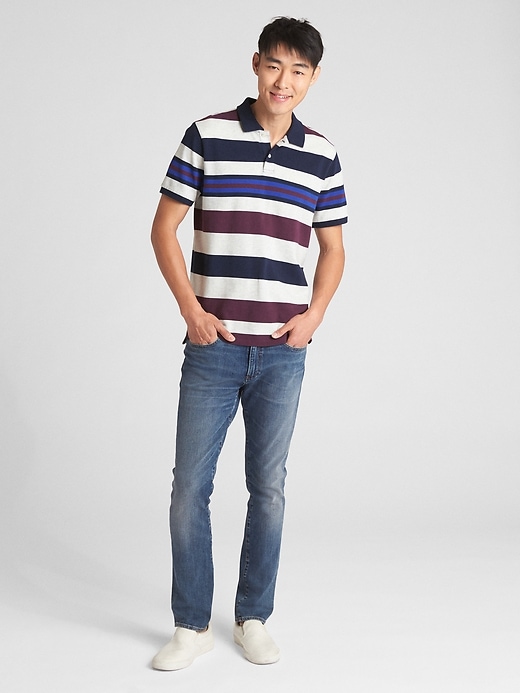 Image number 3 showing, Mix-Stripe Pique Polo Shirt in Stretch