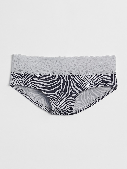 1 of 8 showing, with the color zebra print of product Stretch Cotton & Lace Hipster