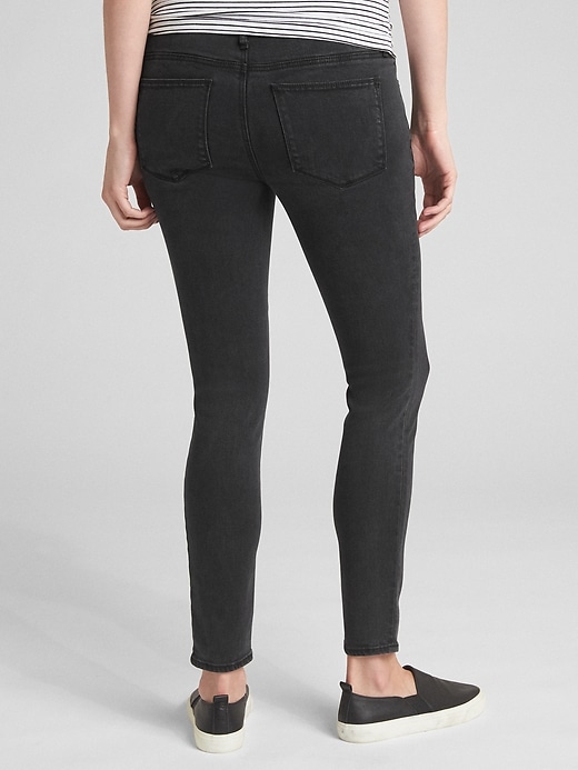 2 of 8 showing, with the color black wash of product Maternity Soft Wear Full Panel True Skinny Jeans