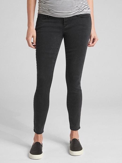 1 of 8 showing, with the color black wash of product Maternity Soft Wear Full Panel True Skinny Jeans