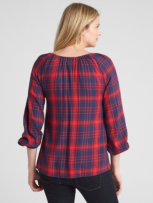 2 of 8 showing, with the color red plaid of product Maternity Split-Neck Plaid Top