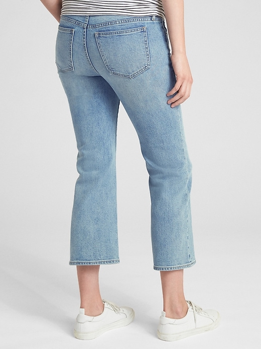 2 of 8 showing, with the color medium wash of product Maternity Full Panel Crop Kick Jeans