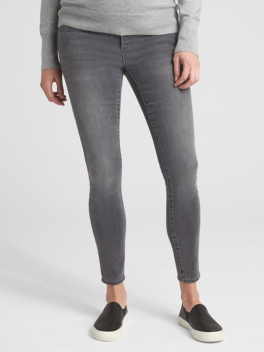 1 of 8 showing, with the color soft black of product Maternity Soft Wear Full Panel True Skinny Jeans