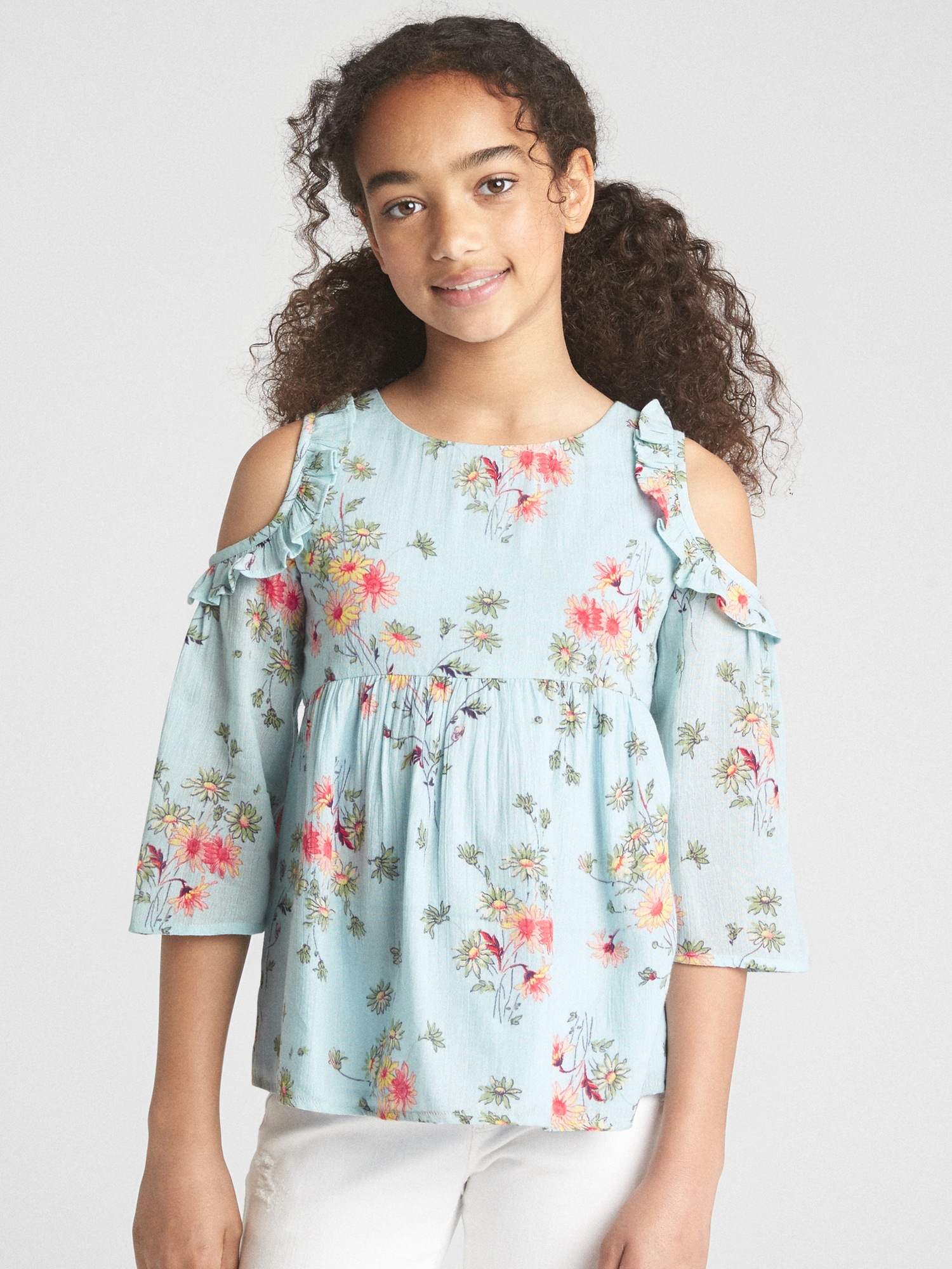 Floral Denim Cold-Shoulder Top | Gap
