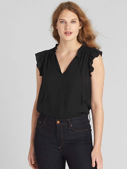 Image number 1 showing, Short Sleeve Ruffle Smock Top