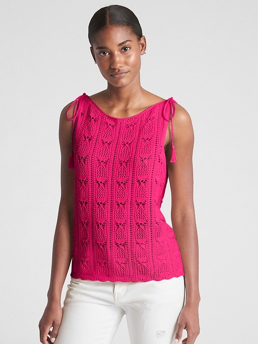 Image number 1 showing, Crochet Tie-Strap Tank Top