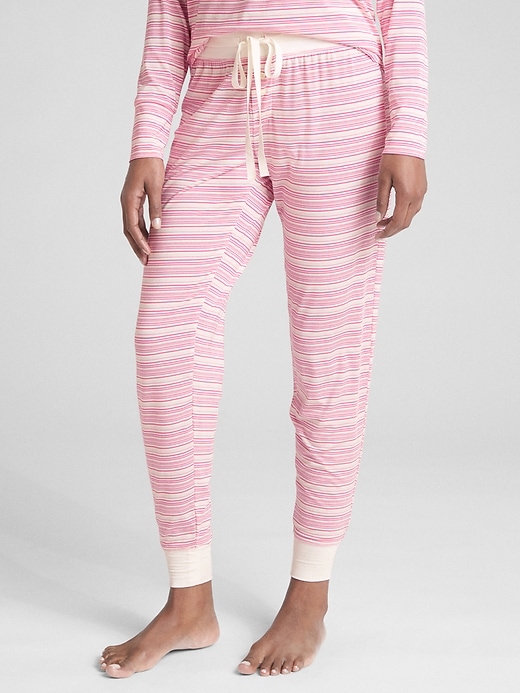 1 of 8 showing, with the color pink stripe of product Print Joggers in Modal