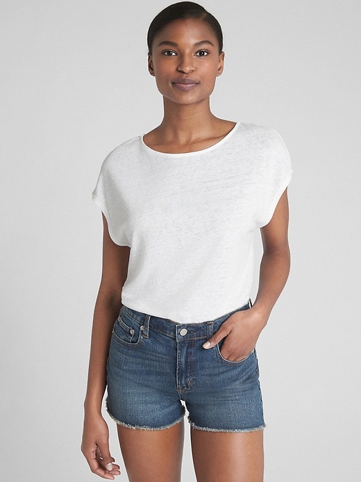 View large product image 1 of 1. Short Sleeve Braided-Back Top in Linen