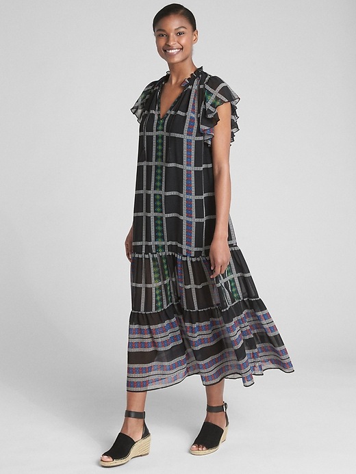 Image number 3 showing, Mix-Print Flutter Sleeve Midi Dress