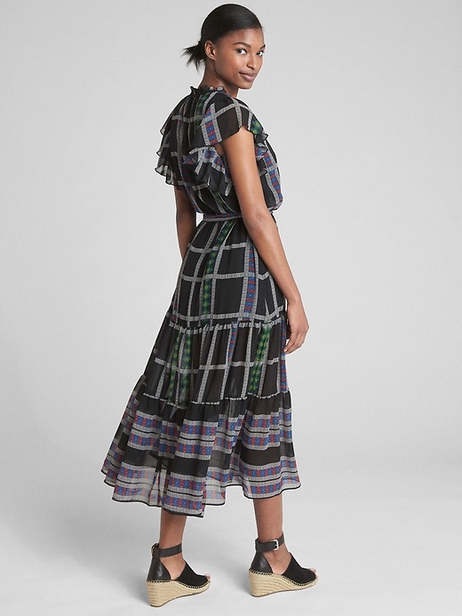 Image number 2 showing, Mix-Print Flutter Sleeve Midi Dress