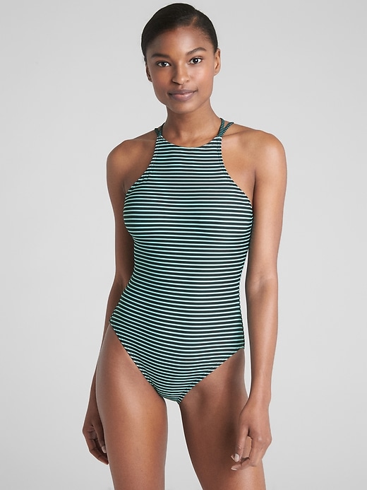 Image number 4 showing, GapFit High-Neck Strappy One-Piece Suit