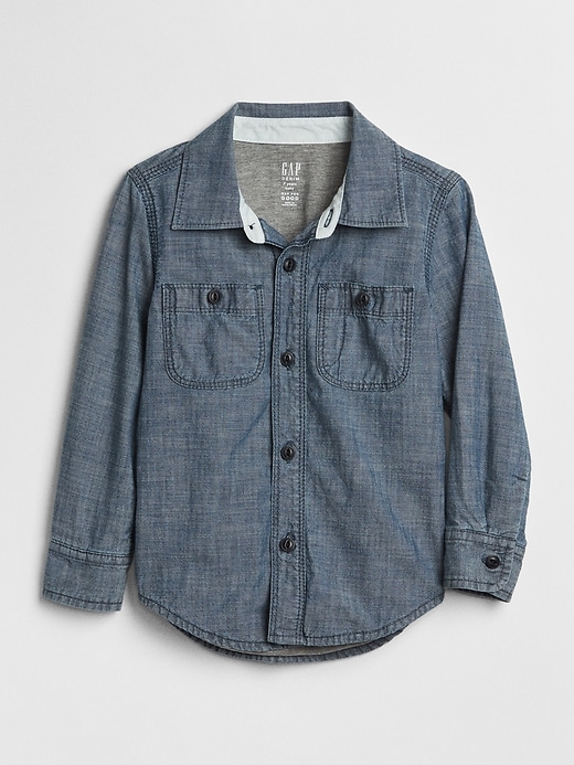 View large product image 1 of 3. Jersey-Lined Chambray Shirt