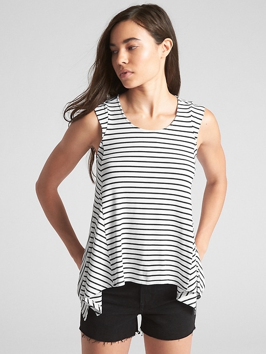 View large product image 1 of 1. Sleeveless Ribbed Handkerchief Hem Top