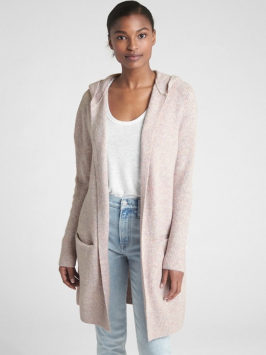 Image number 7 showing, Textured Open-Front Hooded Cardigan Sweater