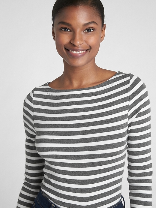 Image number 5 showing, Modern Stripe Long Sleeve Boatneck T-Shirt