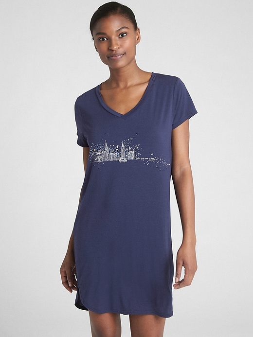 Image number 1 showing, Graphic V-Neck Sleep Shirt in Modal