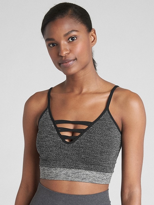 Image number 1 showing, GapFit Seamless Low-Impact Strappy Sports Bra