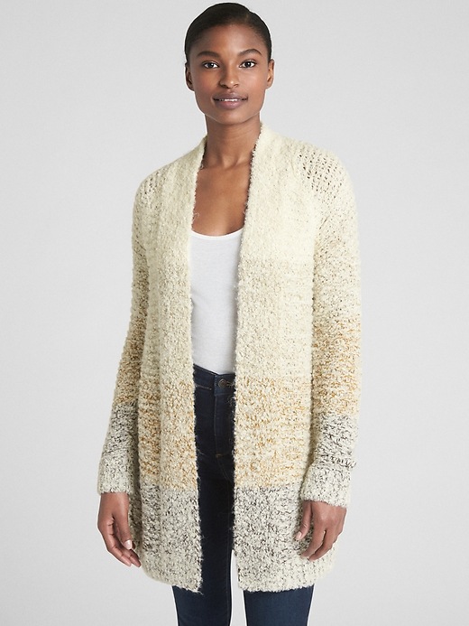 Image number 1 showing, Open-Front Ombre Stripe Cardigan Sweater