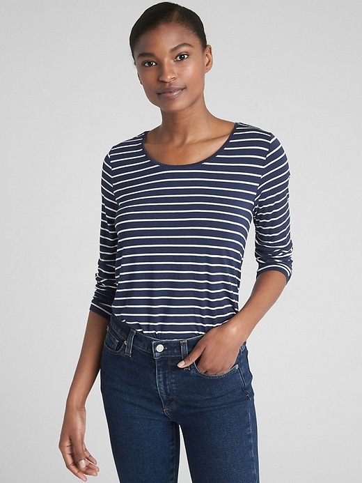 Image number 7 showing, Long Sleeve Stripe T-Shirt in Luxe Jersey