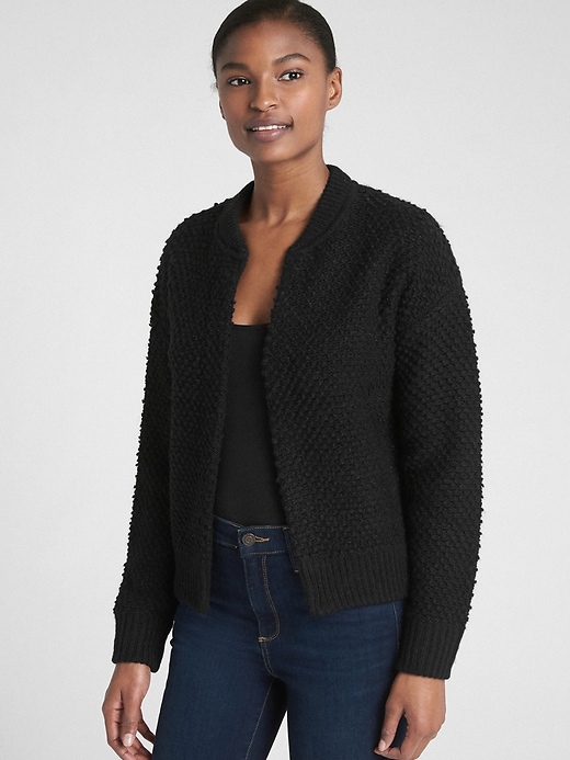 Image number 7 showing, Textured Colorblock Bomber Cardigan Sweater
