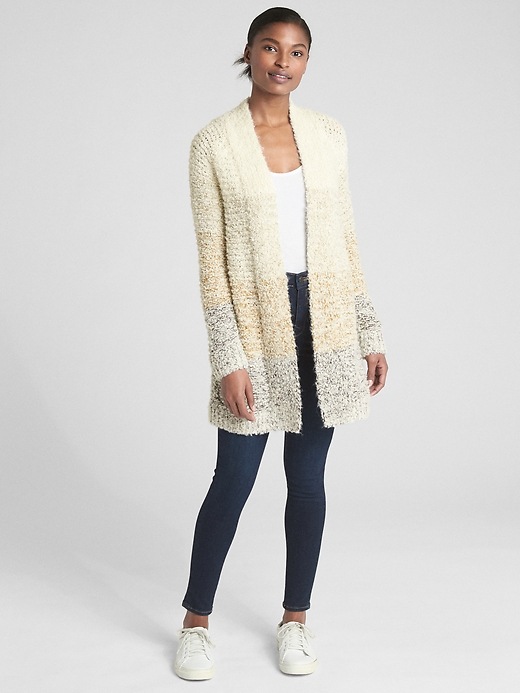 Image number 3 showing, Open-Front Ombre Stripe Cardigan Sweater