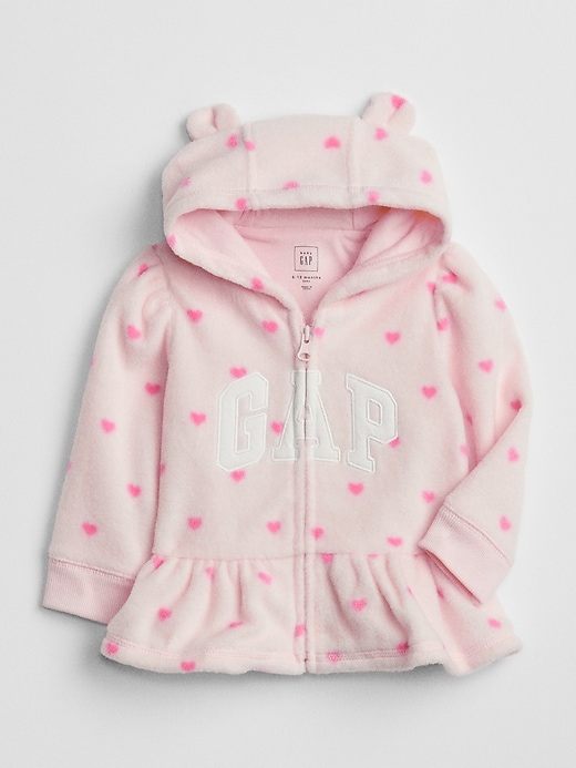 1 of 8 showing, with the color pink cameo of product Peplum Logo Hoodie Sweater