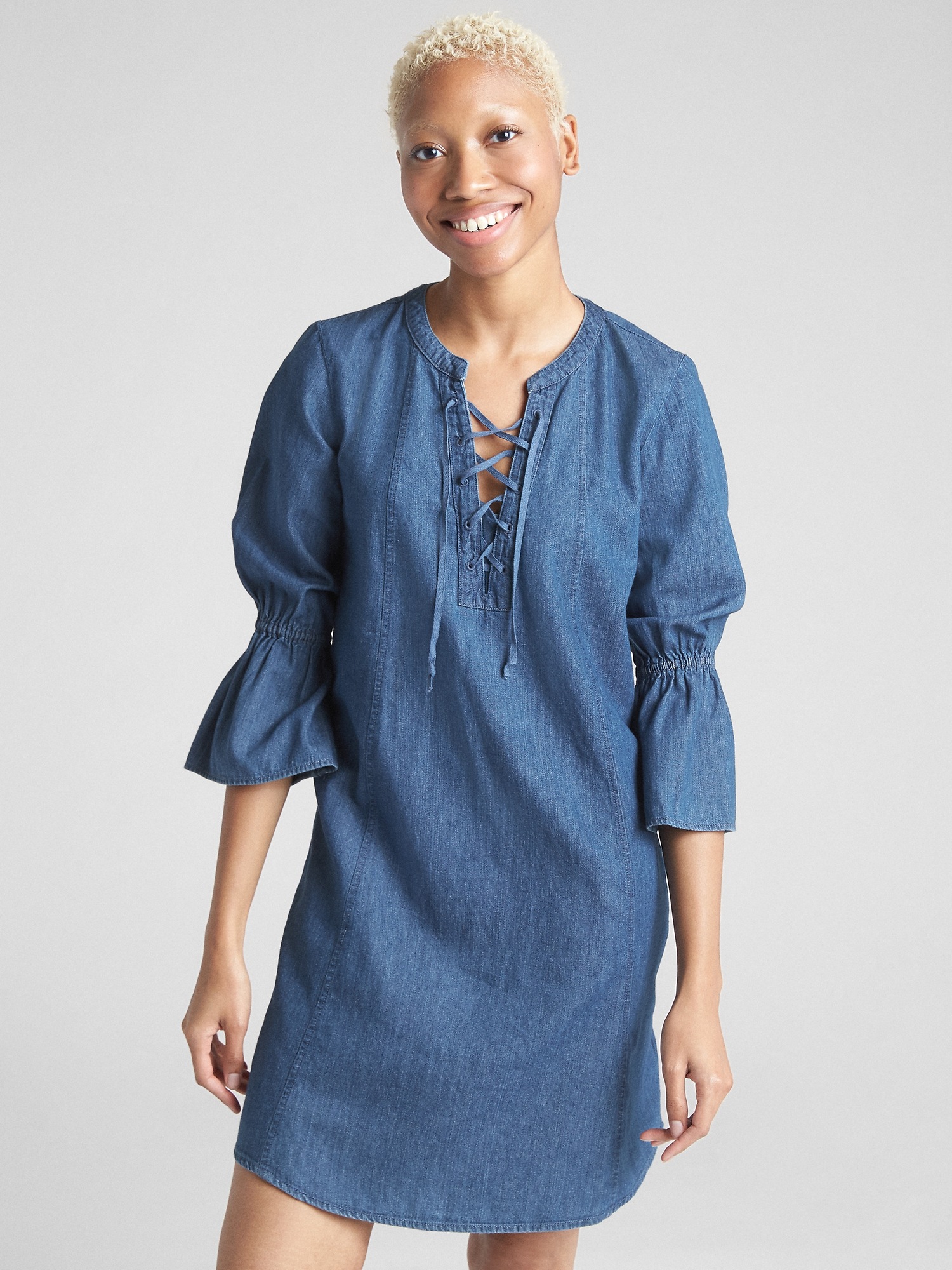 Bell Sleeve Lace Up Denim Dress Gap Bell Sleeve Lace Up Denim Dress