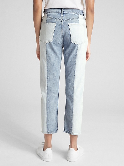 Image number 2 showing, High Rise Straight Crop Jeans with Spliced Detailing