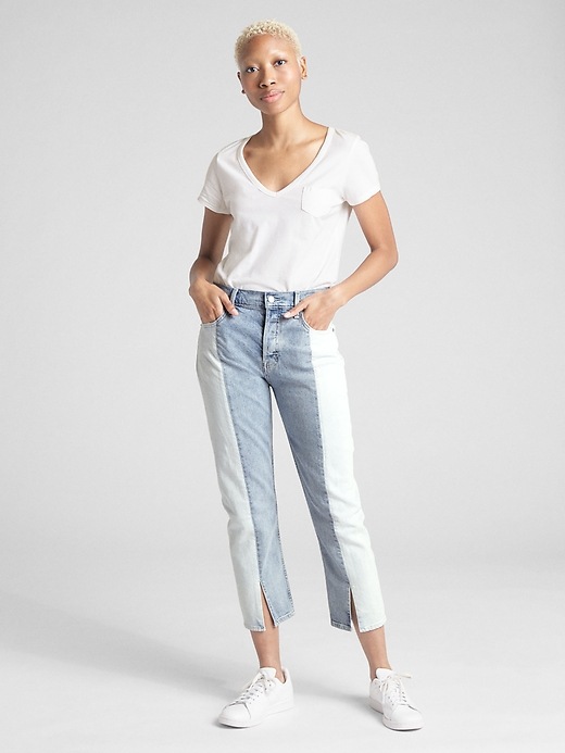 Image number 3 showing, High Rise Straight Crop Jeans with Spliced Detailing
