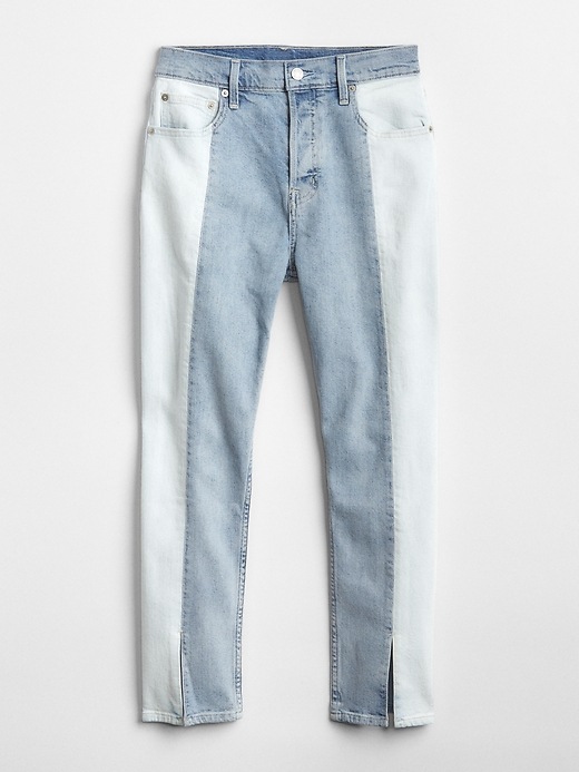 Image number 5 showing, High Rise Straight Crop Jeans with Spliced Detailing