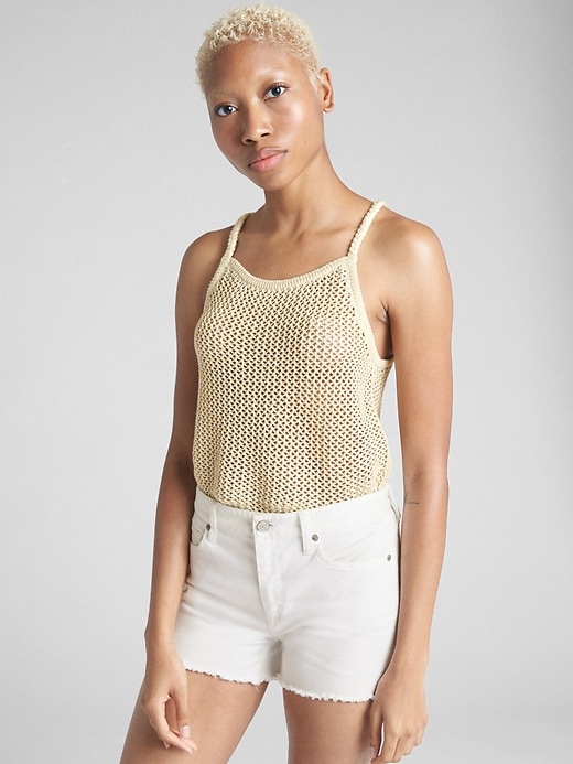 View large product image 1 of 1. Metallic Crochet Tank Top