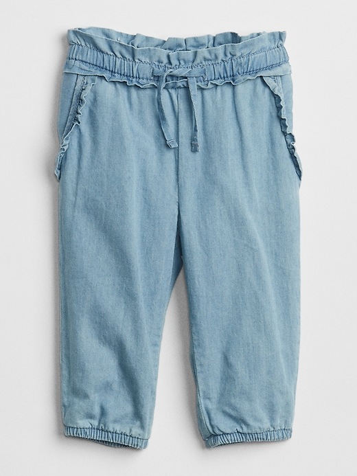 Image number 1 showing, Ruffle Denim Jersey-Lined Pants