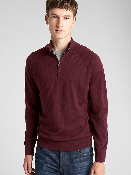 Image number 9 showing, Half-Zip Mockneck Pullover Sweater in Merino Wool