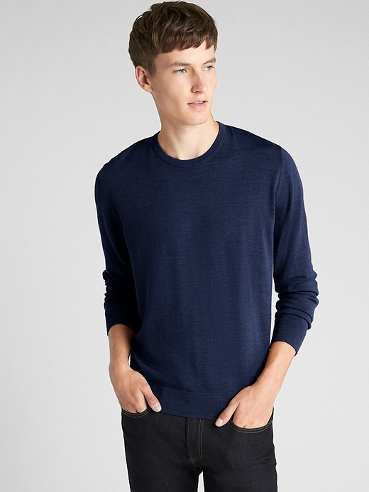 View large product image 1 of 1. Crewneck Pullover Sweater in Pure Merino Wool