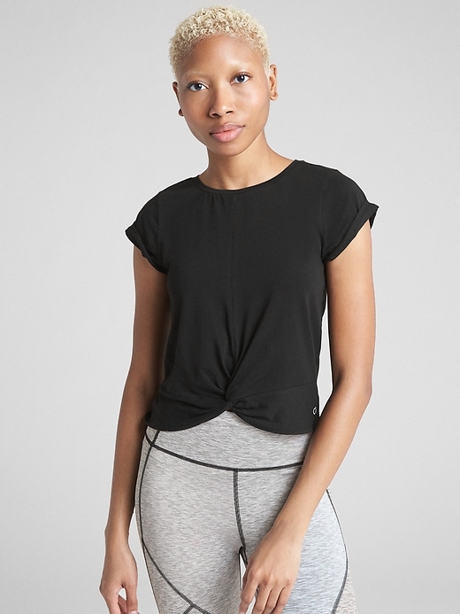View large product image 1 of 1. GapFit Twist-Front Crop T-Shirt in Supima Cotton