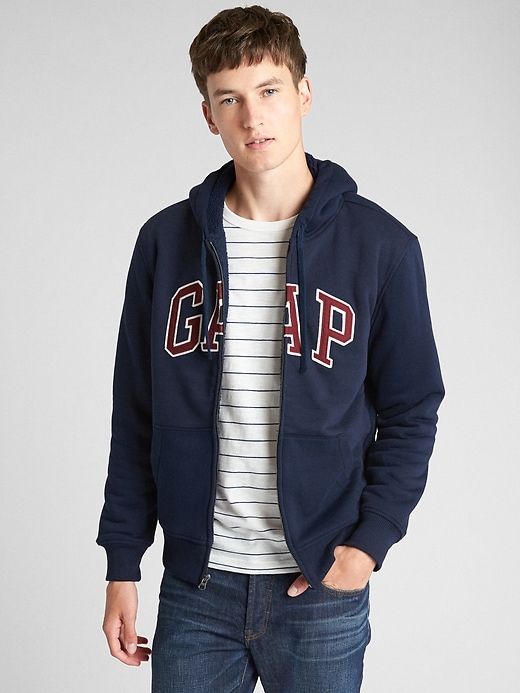 1 of 8 showing, with the color blue of product Sherpa-Lined Logo Full-Zip Hoodie