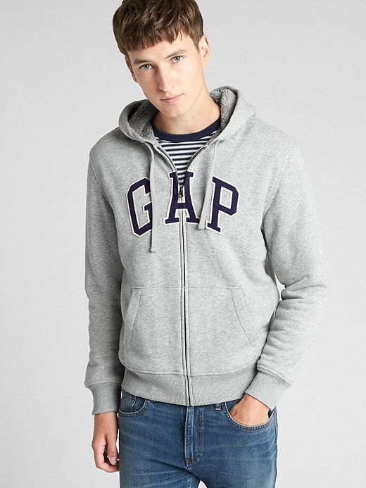 View large product image 1 of 1. Sherpa-Lined Logo Full-Zip Hoodie