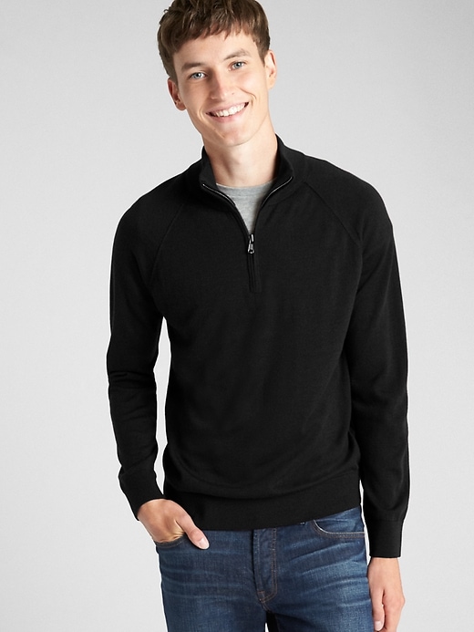 View large product image 1 of 1. Half-Zip Mockneck Pullover Sweater in Merino Wool