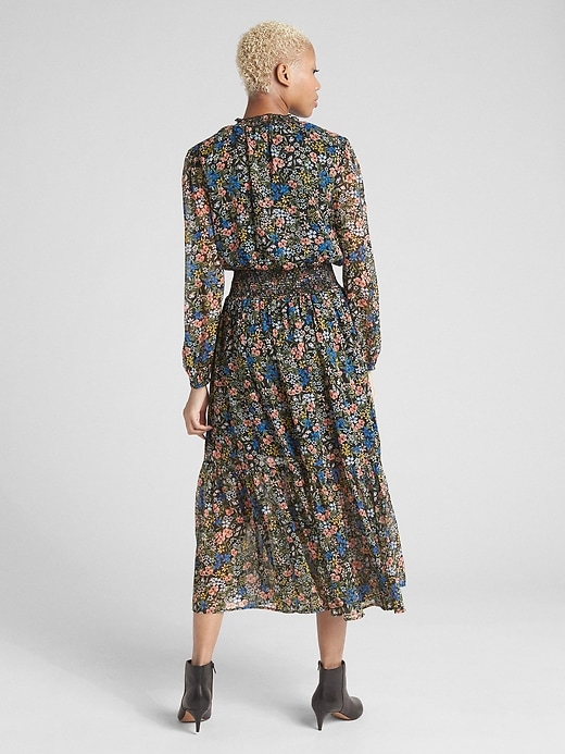 Image number 2 showing, Floral Print Long Sleeve Smocked Midi Dress