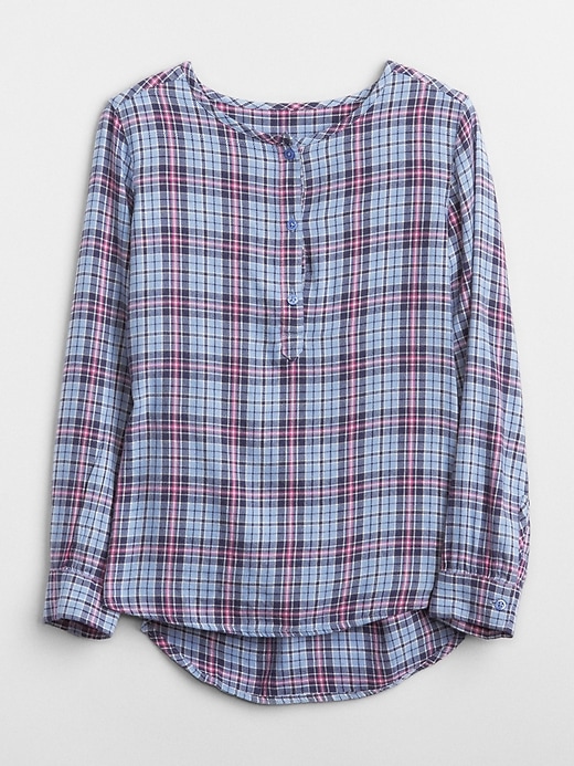 1 of 8 showing, with the color blue plaid of product Plaid Henley Popover Shirt