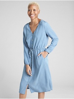 Women S Summer Dresses Gap Long Sleeve On Down Midi Dress In Tencel