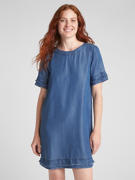 1 of 8 showing, with the color medium indigo of product TENCEL™ Shift Dress