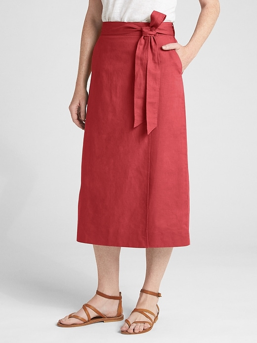 View large product image 1 of 1. Wrap Midi Skirt in Linen-Cotton