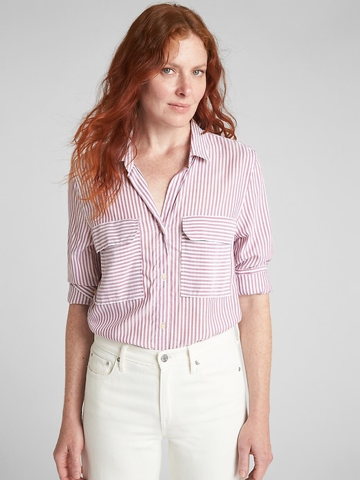 Image number 1 showing, Stripe Utility Pocket Boyfriend Shirt