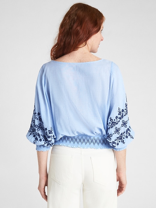 Image number 2 showing, Embroidered Long Sleeve Smocked Top