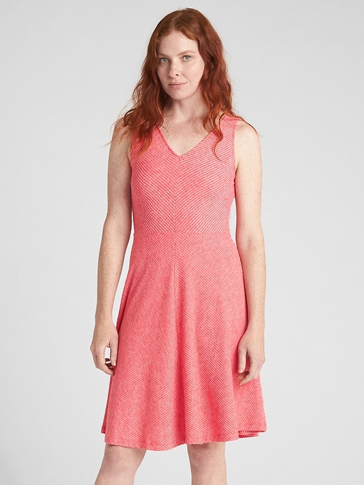 1 of 8 showing, with the color rose bush of product Ribbed Softspun Sleeveless Fit and Flare Dress
