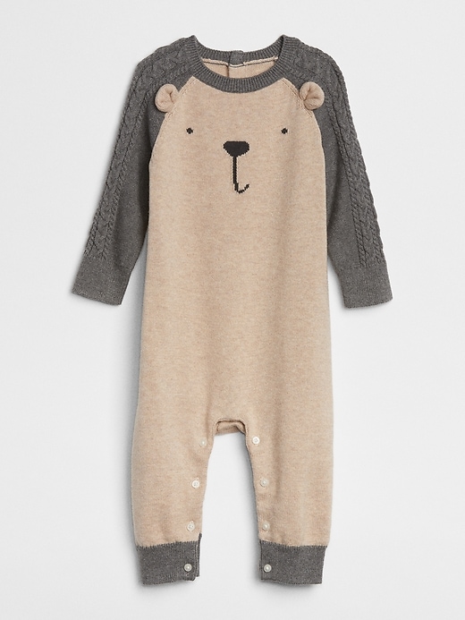 1 of 8 showing, with the color tan heather of product Bear Cable-Knit One-Piece