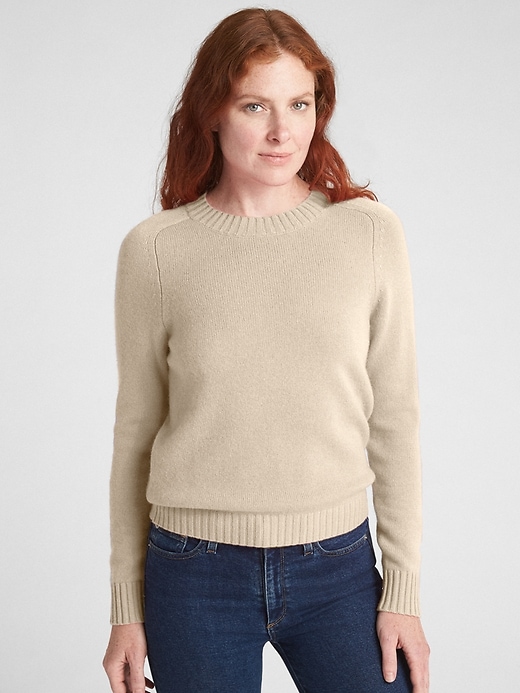 1 of 8 showing, with the color oatmeal heather of product Crewneck Pullover Sweater in Cashmere