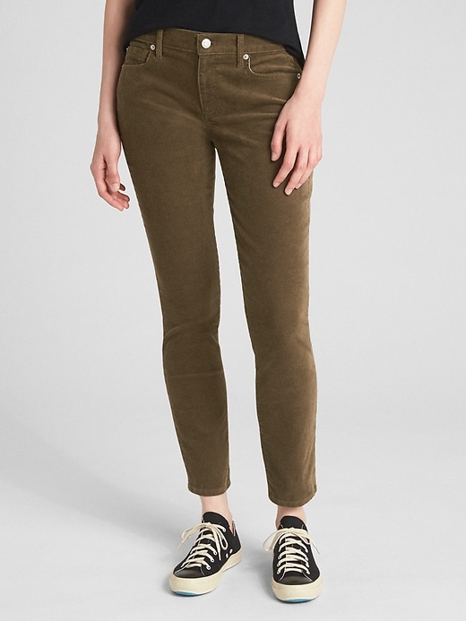 1 of 8 showing, with the color Olive of product Mid Rise True Skinny Cords