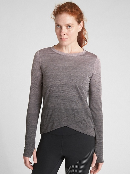 View large product image 1 of 7. GapFit Long Sleeve Tulip-Front Top